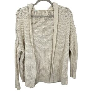 Aerie Cream Crochet Hooded Cardigan Sweater XS/S Open Front Loose Knit Beach